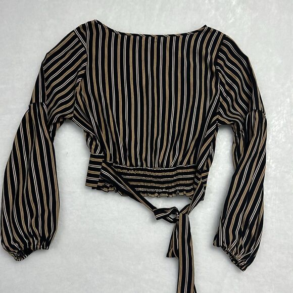 GB Long Sleeve Top Sz XL MULTICOLOR STRIPED AUTUMN NIGHTS CROPPED BLOUSE/TOP - Picture 5 of 9